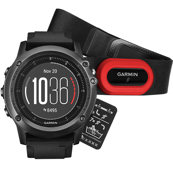 Часы Garmin (Гармин) FENIX® 3 Sapphire HR с черным ремешком со встроенным и нагрудным пульсометром